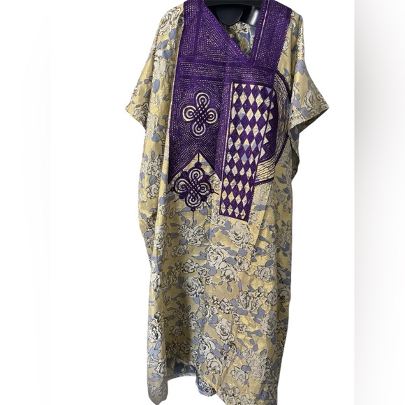 LUXURY CONSTANTINOPLE V Neck Floral Embellished Silk Maxi Dress Kaftan - Picture 15 of 15